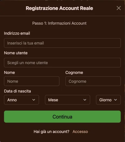 Schermata di registrazione Cocoa